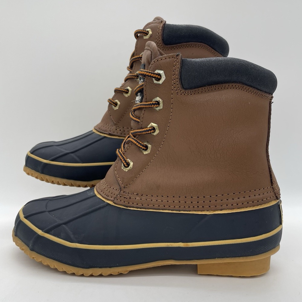 Polar Edge Womens 6 Duck Boots Laced‎ Navy Tan Upper Thermolite Insulation Steel
